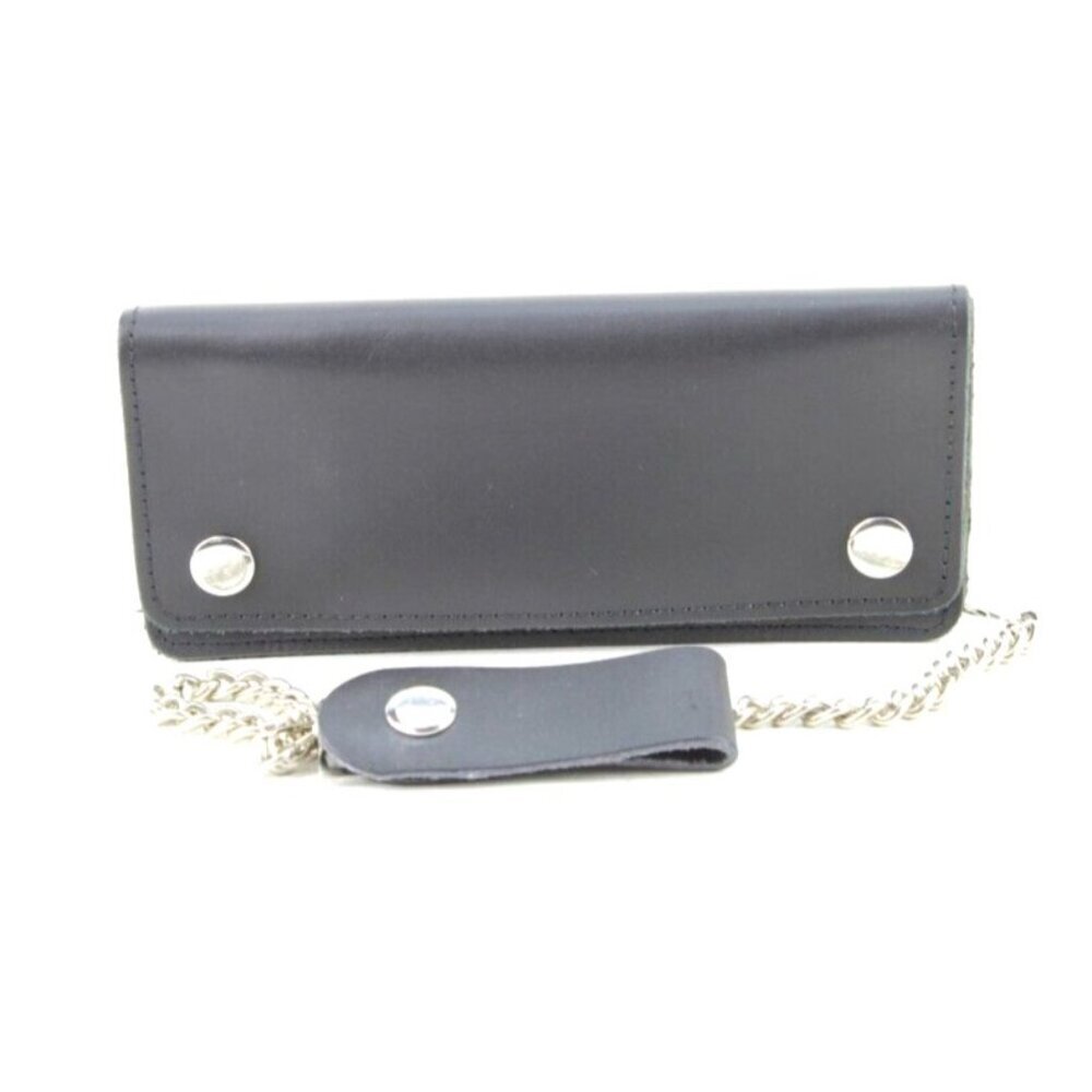 Men's Classic Genuine Premium Leather Snap Chain Trucker Biker Wallet Black NEW - Picture 7 of 9